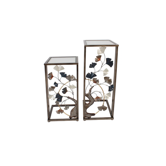 SET OF 2 SIDE TABLES GINKGO BILOBA TREE