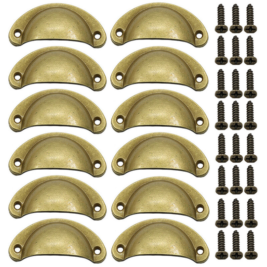 12 Pieces Retro Door Handle, Brass Cup Handles Kitchen Drawer Cabinet Door Handle Brass