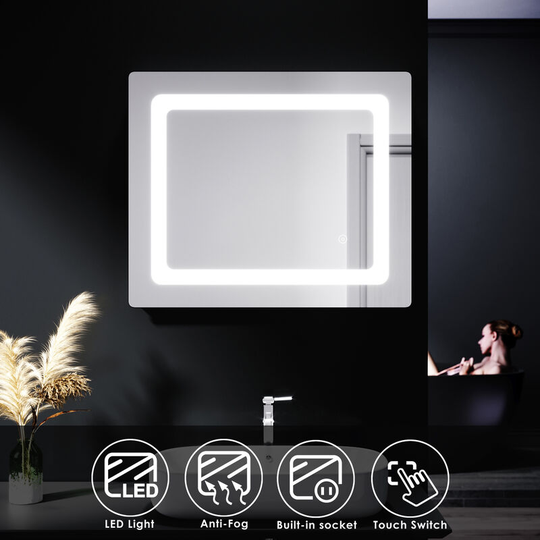 Illuminated led Bathroom Mirror Lights Shaver Socket Wall Mounted Mirror with Touch Switch Demister Pad 600x500mm - Elegant