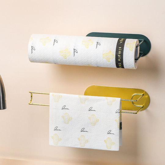 Kitchen paper towel holder Self-adhesive paper towel holder Non-porous wallpaper holder (green + gold)