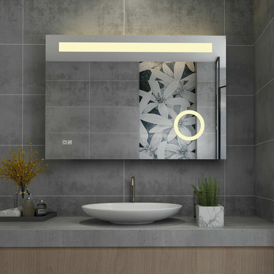 Miqu - 1000 x 700mm Backlit Illuminated led Bathroom Mirror with Shaver Socket 3X Magnifier Demister Pad Touch Sensor Vertical Horizontal Wall Mounted