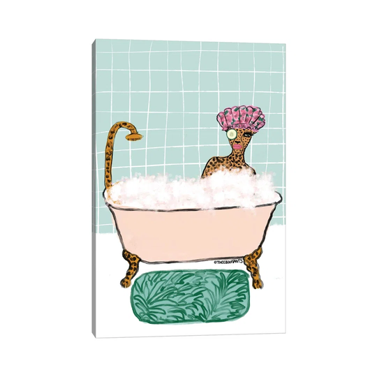 Bathtub Cheetah by Bouffants & Broken Hearts - Wrapped Canvas Painting