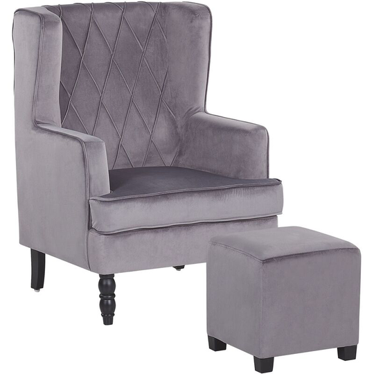 Beliani - Classic Armchair with Footstool Velvet Fabric Wooden Legs Grey Sandset - Grey