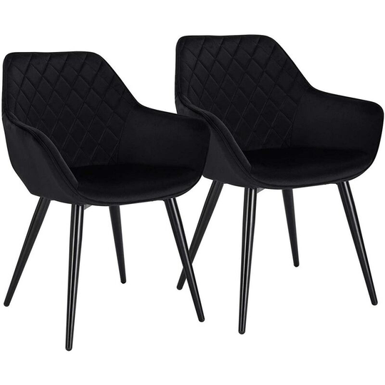 Set of 2 dining chairs Kitchen Side Velvet Seat. Reception chairs Armchairs Black - Black - Woltu