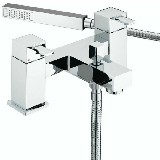 Quadrato Luxury Pillar Bath Shower Mixer Tap & Modern Chrome Shower Head - Silver - Bristan