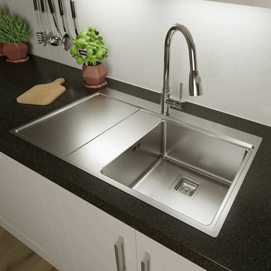 Sauber - Stainless Steel Inset Kitchen Sink 1 Single Bowl Square lh Drainer Waste - Silver