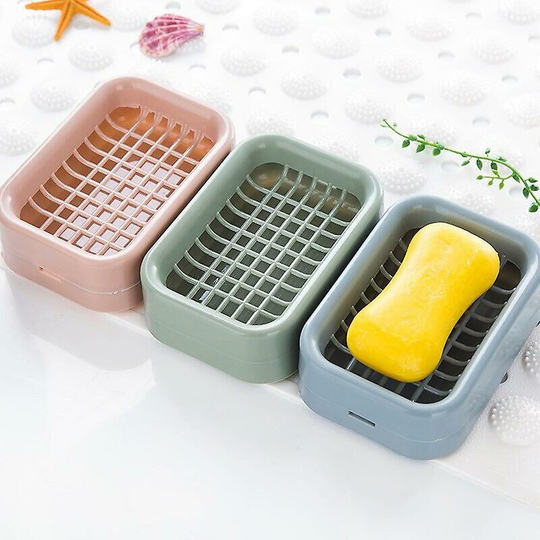 3pcs Double Layer Bathroom Soap Dish, Kitchen Soap Dish Drain Brush Sponge Holder Plastic Box