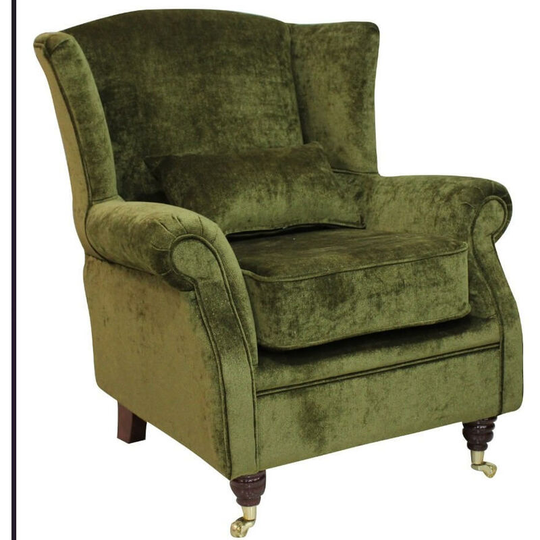 Wing Chair Fireside High Back Armchair Velluto Moss Green Fabric