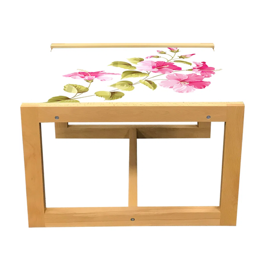 Flower Coffee Table, Tropic Wild Hibiscus Flower Branch With Fresh Leaves Exotic Flora Concept, Acrylic Glass Center Table With Wooden Frame For Offic