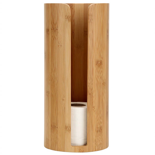 Round Bamboo Toilet Paper Roll Holder - Perfect For The Bathroom Or Toilet - Diameter 15Cm X Height 33Cm