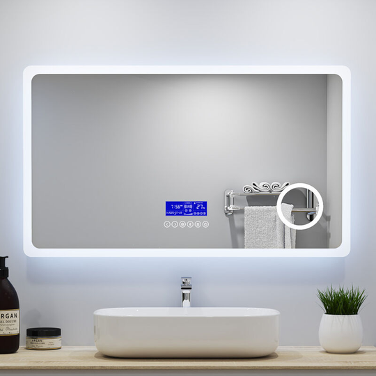 Acezanble - Large led Bathroom Mirrors with Bluetooth Speaker Anti Fog 3x Magnifying 6000K Cool White Light + 2700K Warm Lights - 1200x700mm