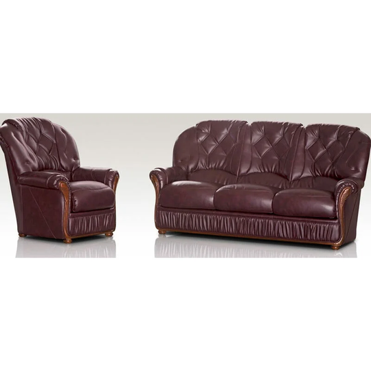 Alabama 3 Seater + Armchair Genuine Italian Burgandy Leather Sofa Suite Offer