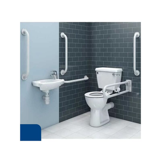 Doc m Pack with Close Coupled Toilet and Basin + tmv - Blue Grab Rails - Duchy