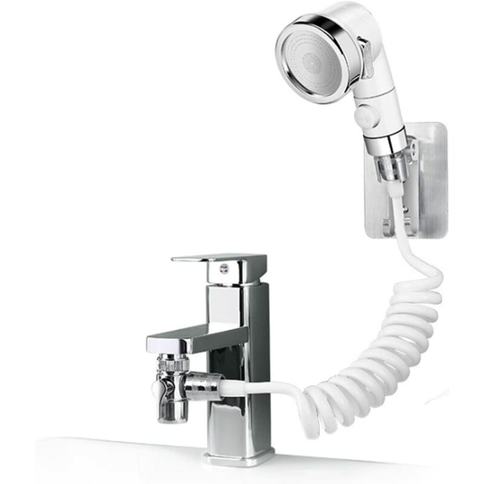 Bathroom Sink Shower Head Set, Bathroom Hand Shower, Telescopic Hose, Perfect for Washing Hair or Cleaning Sink (Faucet Not Included) (Silver)
