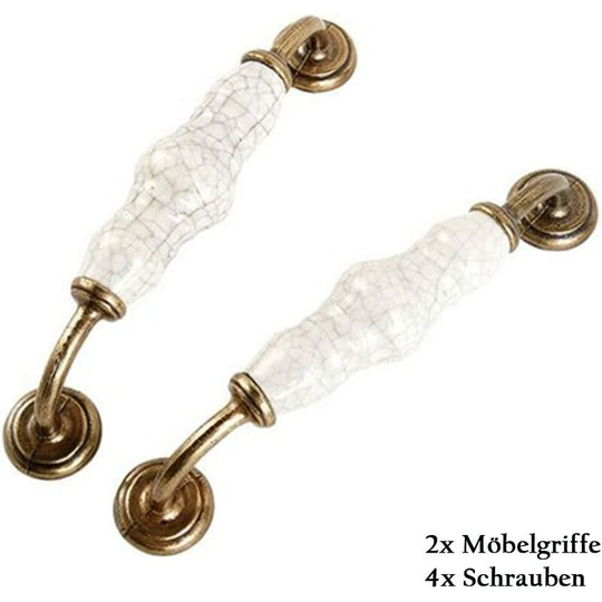 Set of 2 furniture handles Ceramic door handle with crack pattern with screws for cupboard, cabinet, drawer 128mm centre distance