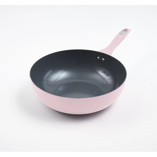 Muldridge 28cm Aluminium Non-Stick Wok in Blush Pink/Teal