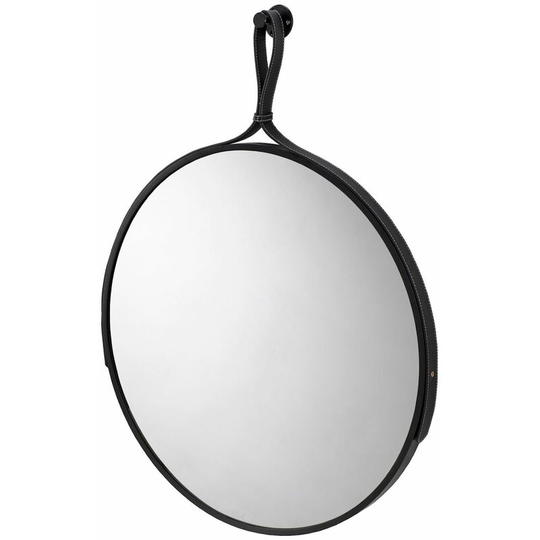 Bathroom Mirror Metal Frame Wall Hung Leather Hanging Strap Matt Black - Black - Croydex