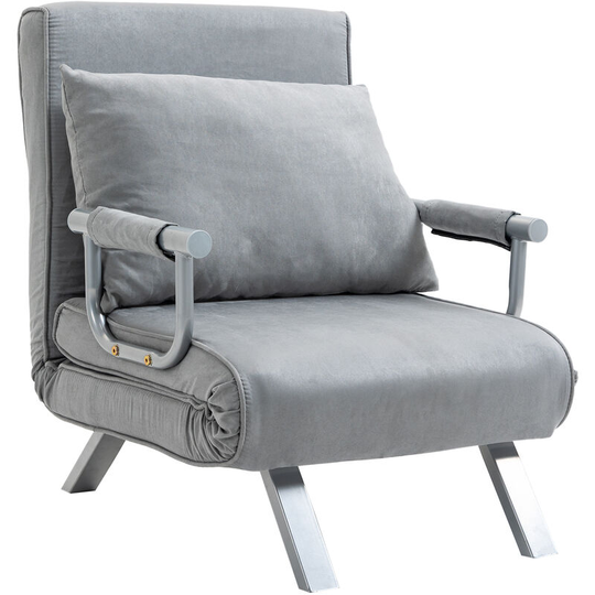 Sofa Bed Foldable Portable Armchair Sleeper Lounge with Pillow Light Grey - Light Grey - Homcom