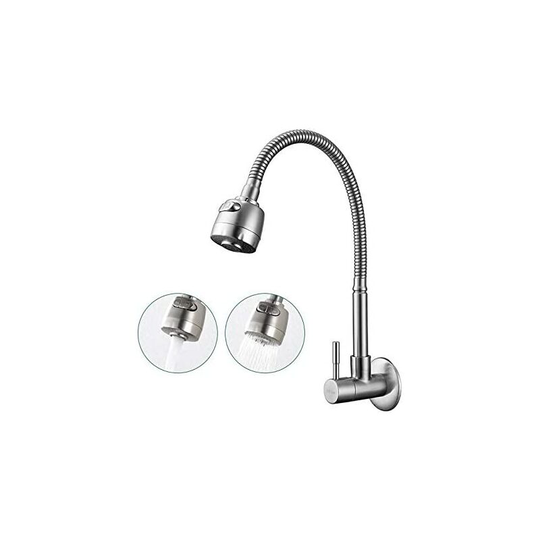 Modou - 2-Function 180° Swivel Wall-Mounted Kitchen Faucet Kitchen Sink Mixer Single Cold Water Cooling Wall-mounted Faucet in Brushed Surface