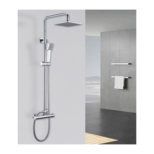 Biubiubath - Bathroom thermostatic faucet shower column shower system square kit, water saving cooling contact anti-scalding exposed valve