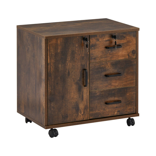 Mobile File Cabinet,40x60x57cm Lockable Cabinet and 3-Drawer Lateral Filing Cabinet for Documents Printer Stand Home Office, Brown