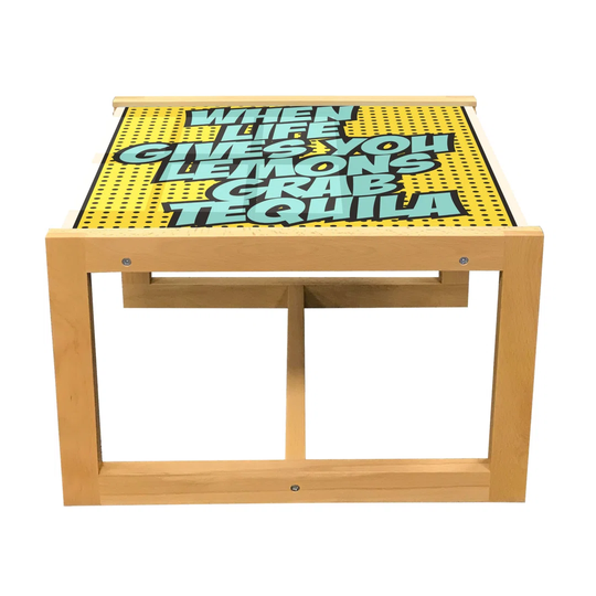 Tequila Coffee Table, Funny Words Retro Design When Life Gives You Lemons Grab Tequila, Acrylic Glass Center Table With Wooden Frame For Offices Dorms