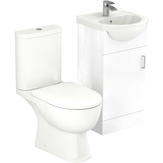 Wholesale Domestic - Lima Gloss White 450mm 1 Door Vanity Unit and Open Back Toilet Suite - White