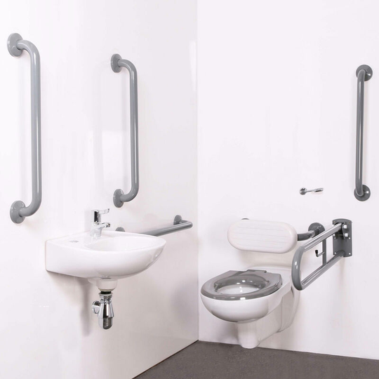 NymaPRO Wall Hung Doc m Toilet Pack with Steel Grab Rails and TMV3 Valve - Grey - Nymas