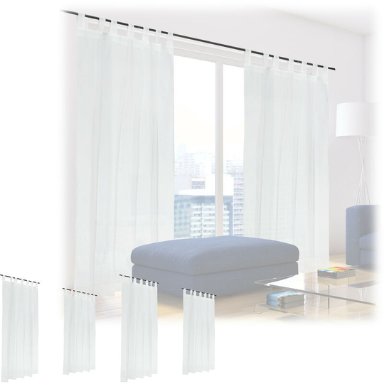 Set of 6 Relaxdays Curtains, HxW: 225 x 140 cm, Semi-transparent, Decorative, Living Room & Bedroom, with Loops, White