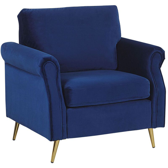 Beliani - Velvet Fabric Armchair Cobalt Blue Upholstery Gold Metal Legs Retro Glam Vietas - Blue