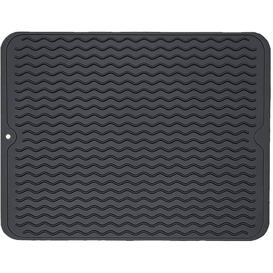Large Silicone Dish Drying Mat, Dish Drainer Mat, Trivet, Heat Resistant Kitchen Accessory, 45×40cm (Black)