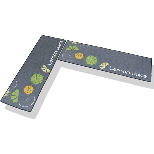 2 Pieces Carpet Anti-Slip Washable Wash Machine Pack Makers Paillass Kitchen Floor Mat (Gray Lemon)