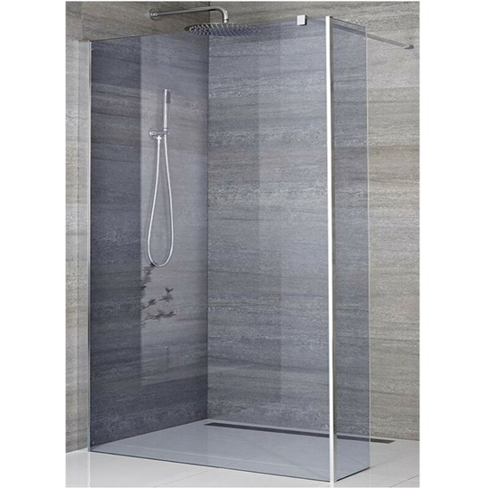 Portland-Luna - 800mm Recessed Walk In Frameless Wet Room Shower Enclosure with Smoked Glass Screen, Return Panel, Support Arm and 800mm Linear