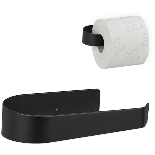 Toilet Paper Holder without Drilling, Stainless Steel, Matt, Self-Adhesive, HxWxD: 4 x 15.5 x 8 cm, Black - Relaxdays