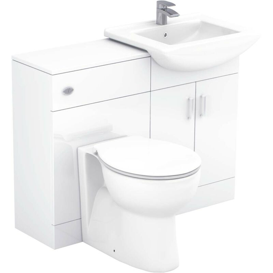 Modena Gloss White 1050mm 2 Door Vanity Unit Toilet Suite - White