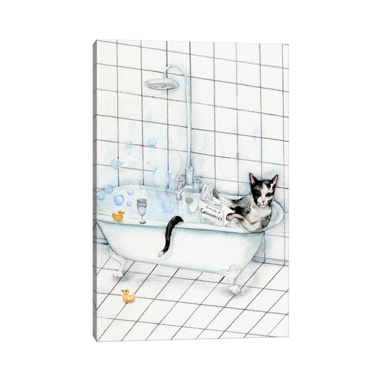 Cat Reading Newspaper In The Bathtub