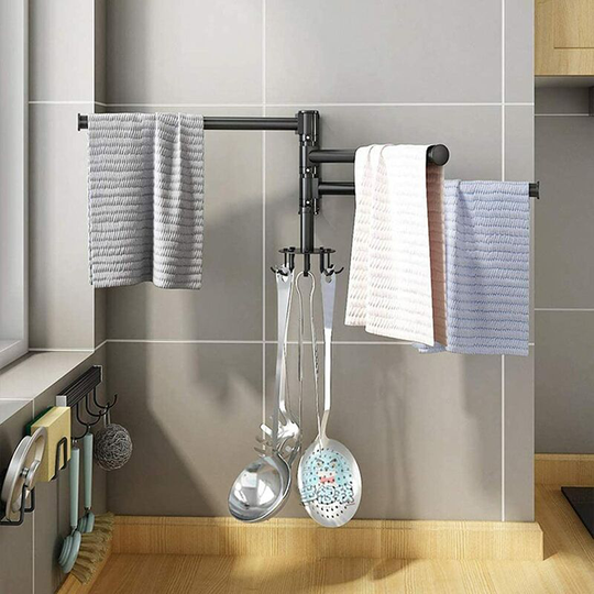 Betterlifegb - Towel rack for bathroom Wall-mounted swivel towel rack 180 ° rotation for bathroom Kitchen wc, 360 ° rotating hook for Spatula Spoon