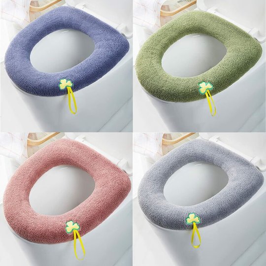 4 Pack Warm Toilet Seat Pads for Bathroom, Soft and Thick Toilet Seat Cushions with Handle, Stretchy Fibers, Easy Installation, Comfortable Washable
