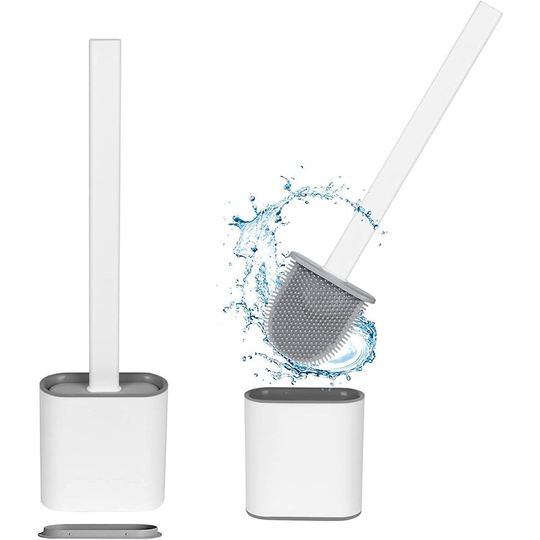 Groofoo - Toilet Brush, Antibacterial Silicone Toilet Brush Brush, with Wall Mount, Double Sided Cleaning Brush Head, Long Handle and Container