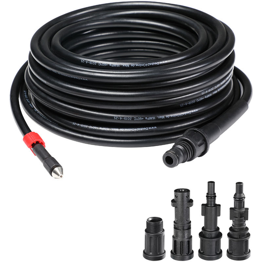 Drain Pipe Cleaning Hose 15 m Flexible Jetter Tube Cleaner Unblocker Kit Pressure Washer Hose Set 5 Retrofit Adapters Wiggly Nozzle 160 Bar 2300 psi