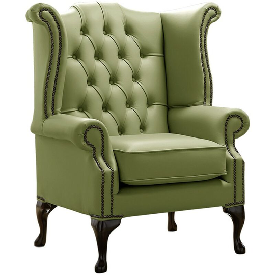 Chesterfield Queen Anne High Back Wing Chair Shelly Mountain Tree Leather