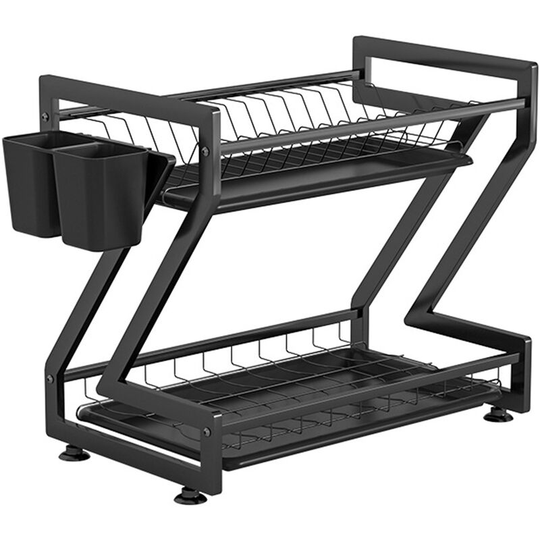 Superseller - Over The Sink Dish Drying Shelf Rack with Drain Board 2-tier Carbon Steel Dish Drainer Multifunctional Kitchen Utensil Organizer