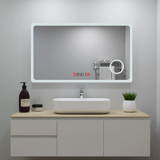 Dimmable LED Bathroom Mirror With Demister Clock Magnifying 3 Colour