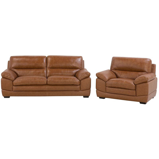 Genuine Leather Upholstered Living Room Sofa Armchair Set Golden Brown Horten - Brown