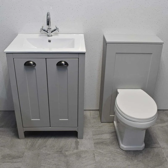Derby Bathroom Suite Vanity Sink Basin + wc Toilet Unit - Light Grey Oak, With Tap