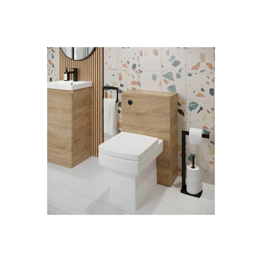 Regis - Bathroom Toilet wc Concealed Cistern Unit Pan Soft Close Seat Wood Effect 500mm - Brown