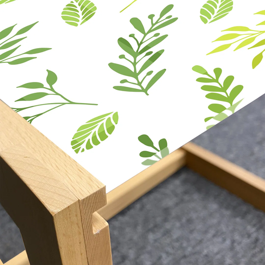 Botanical Coffee Table, Forest Leaves Laurel Foliage Herbs Pinnate Eco Palmate Medicinal Branches, Acrylic Glass Center Table With Wooden Frame For Of