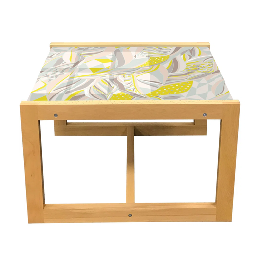 Abstract Coffee Table, Ornamental Streaks Motifs In Pastel Hues, Acrylic Glass Center Table With Wooden Frame For Offices Dorms Multicolor