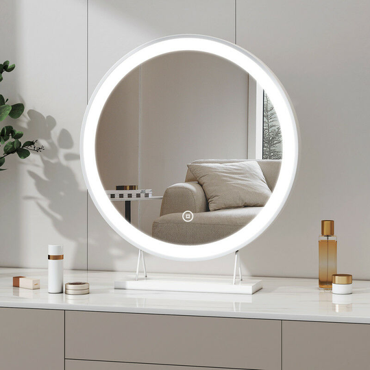 Meykoers - Hollywood Makeup Mirror ф48cm Dressing Table led Mirror, White Border, Touch Control, 3 Color Lighting Tabletop Cosmetic Mirror