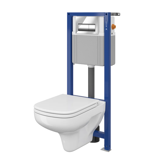 Mech WHB Colour Wall Hung Toilet and Mounting Frame with Button Flush and Soft Close Seat